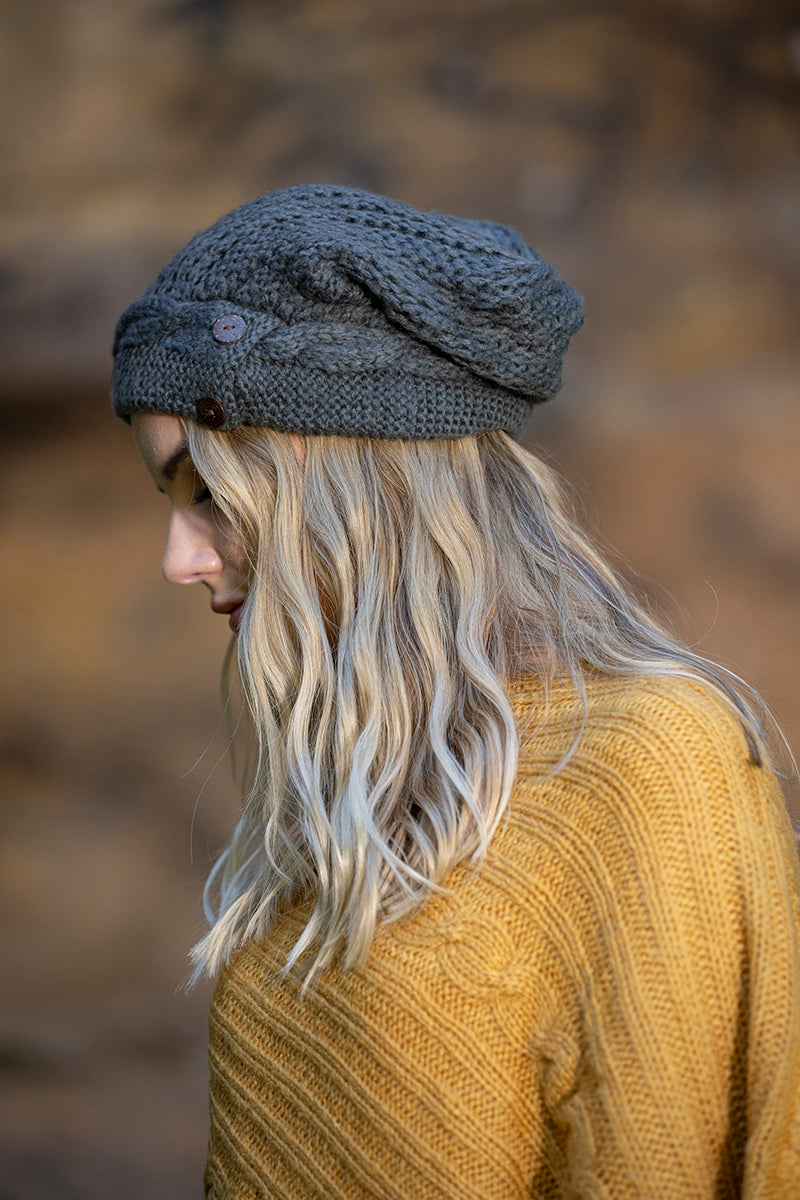 CIENNA MOHAIR BLEND BUTTON BEANIE - ALSORTED COLOURS