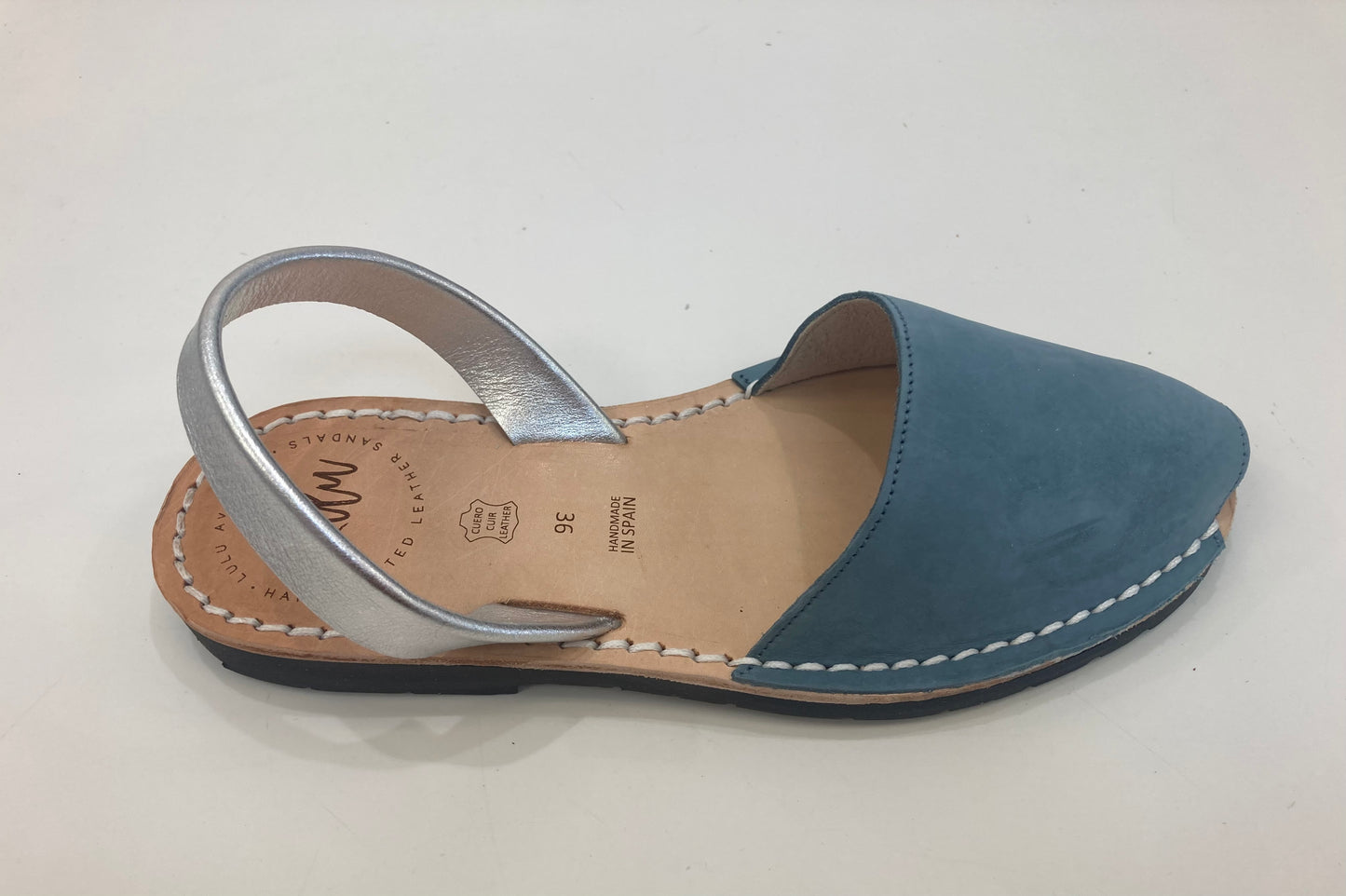 LULU AVARCAS FLAT IN SOFT BLUE WITH SILVER STRAP