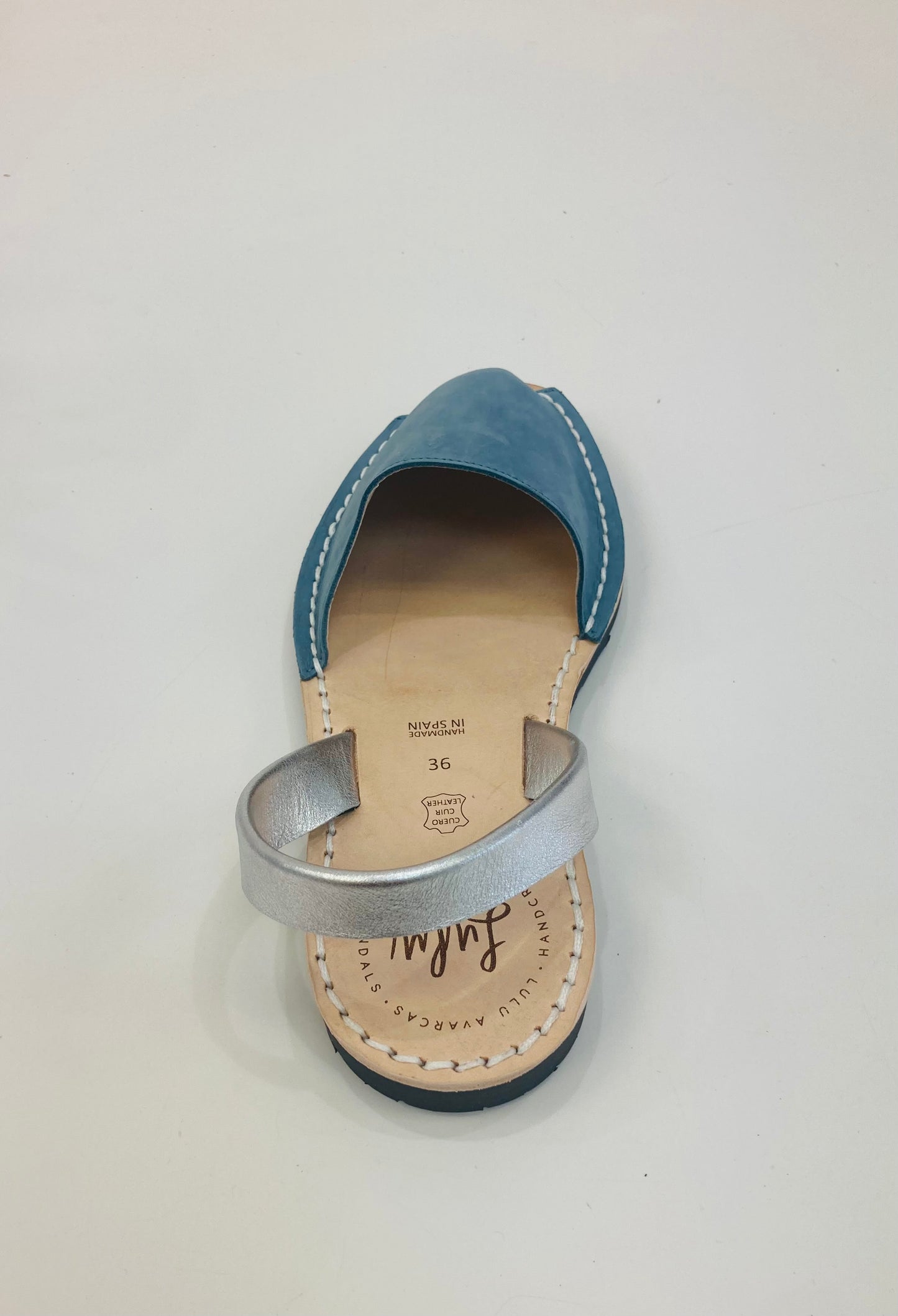 LULU AVARCAS FLAT IN SOFT BLUE WITH SILVER STRAP