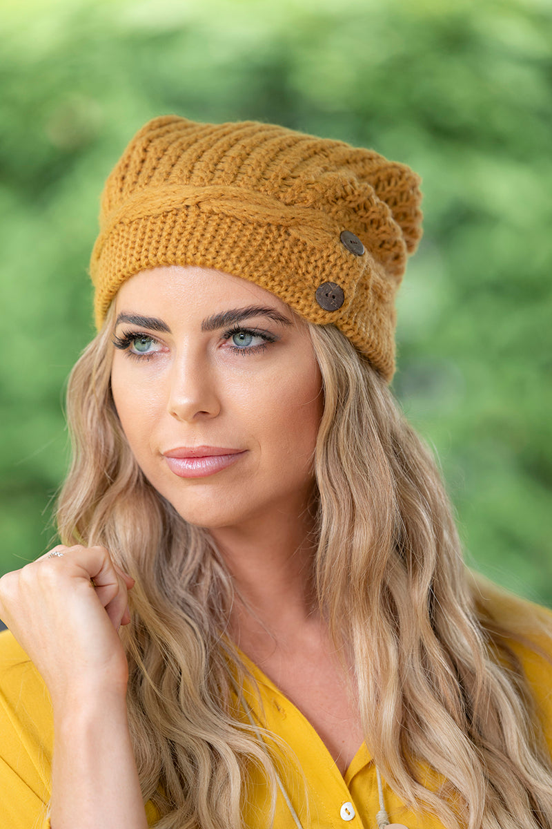 CIENNA MOHAIR BLEND BUTTON BEANIE - ALSORTED COLOURS