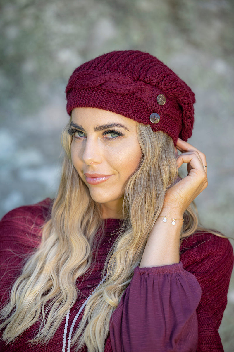 CIENNA MOHAIR BLEND BUTTON BEANIE - ALSORTED COLOURS