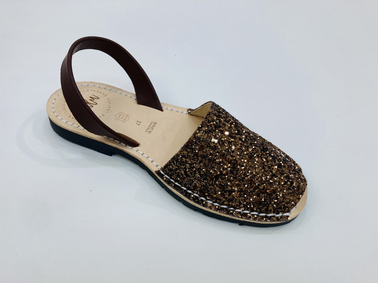 LULU AVARCAS FLAT SANDAL IN MOCHACCINO GLITTER