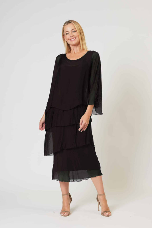 LA STRADA SILK LAYER DRESS IN TIMELESS BLACK