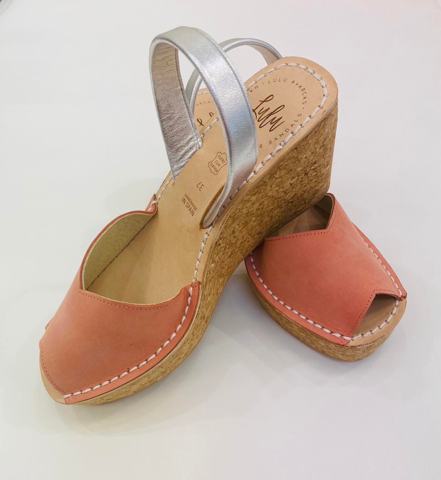 LULU AVARCAS LEATHER CORKS IN SALMON AND SILVER