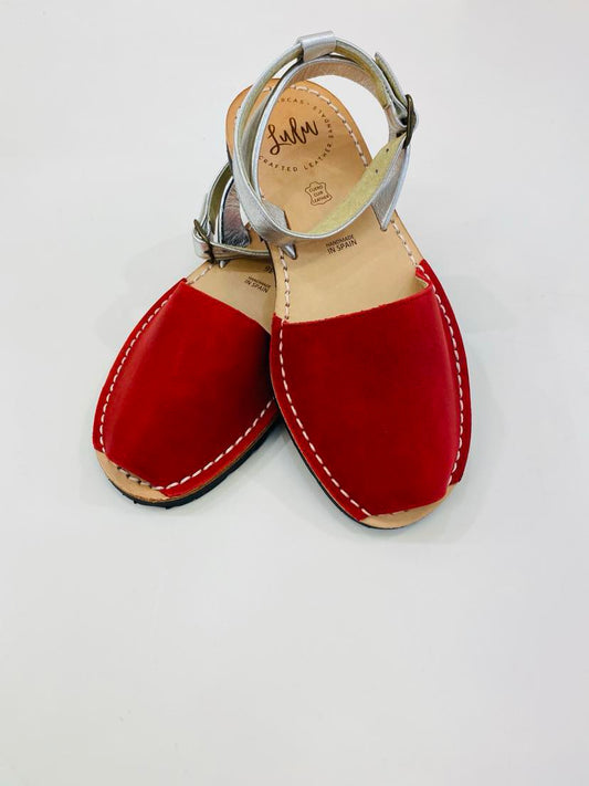 LULU AVARCAS LEATHER SANDAL IN RED LEATHER WITH SILVER STRAP
