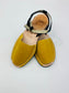 LULU AVARCAS MUSTARD SANDAL WITH BLACK ANKLE STRAP