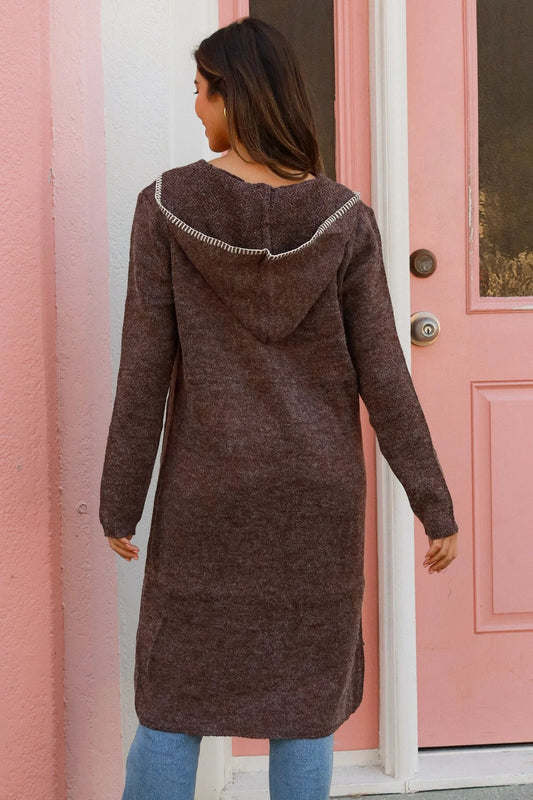 CHARLOTTE HOODED KNIT CARDI IN BROWN