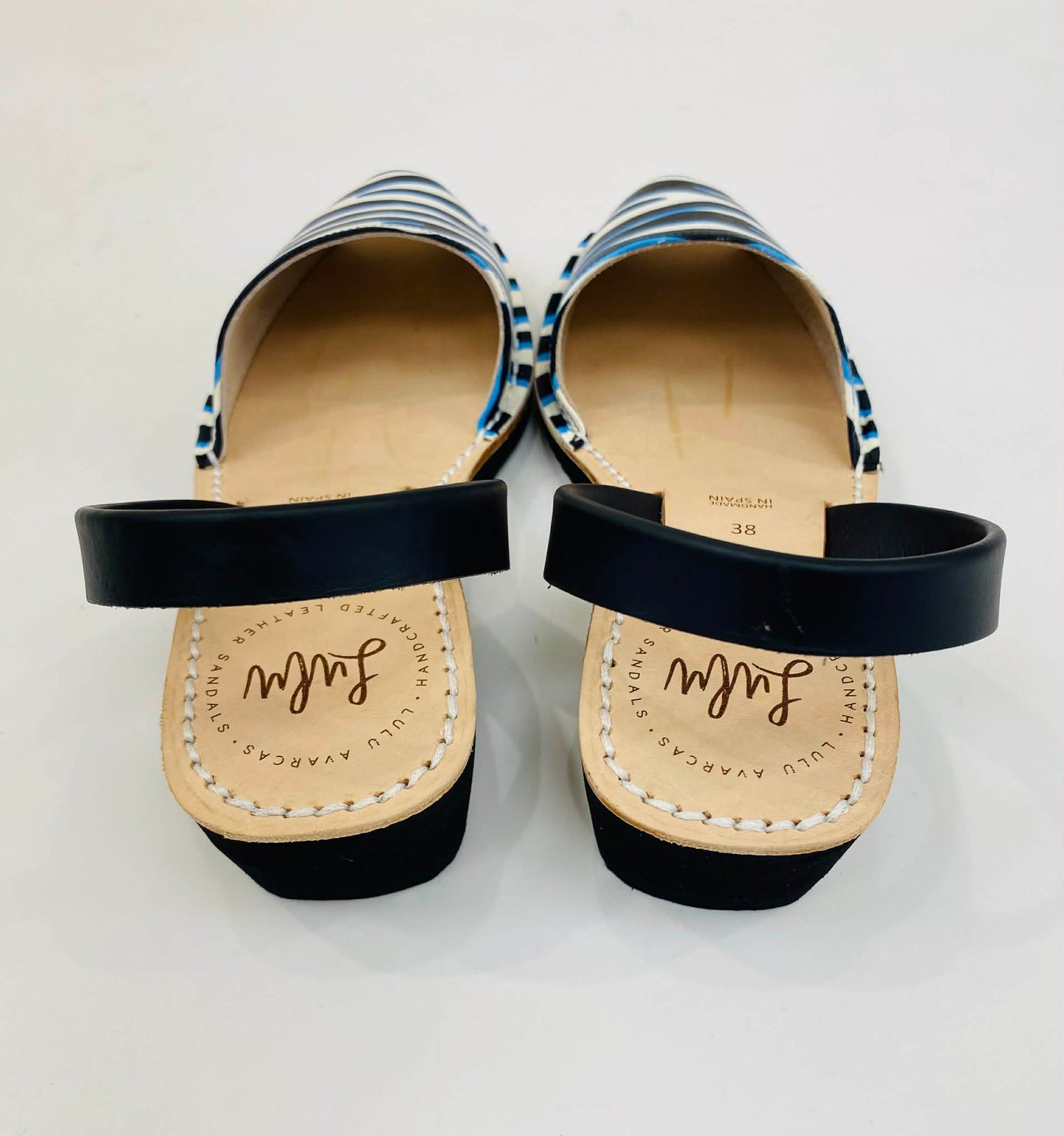 LULU AVARCAS BLUE ZEBRA BLACK WEDGE SANDAL