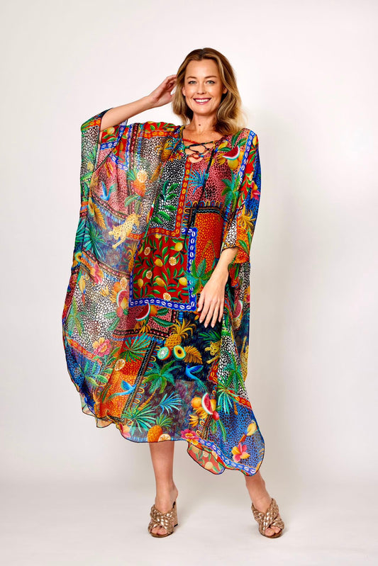 LA STRADA SILK KAFTAN DRESS IN MULTI COLOURS