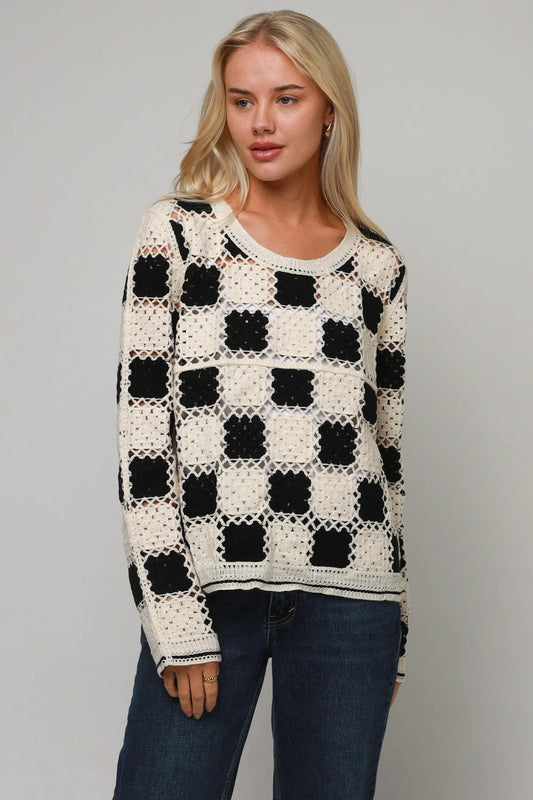 ISABELLA THE LABEL CROCHET TOP IN BLACK AND CREAM