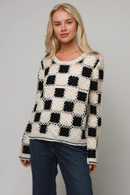 ISABELLA THE LABEL CROCHET TOP IN BLACK AND CREAM