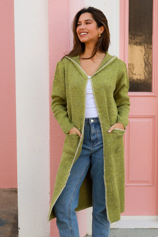 CHARLOTTE HOODED KNIT CARDI IN GREEN