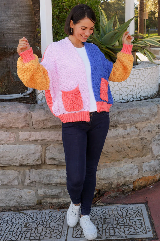 CHARLOTTE KNIT BLOCK COLOUR CARDI