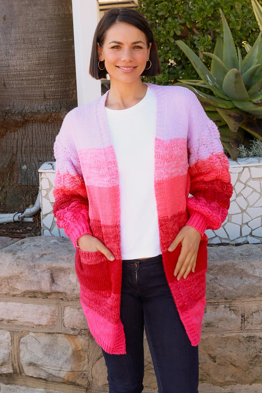CHARLOTTE WOOL BLEND KNIT CARDI IN PINK OMBRE