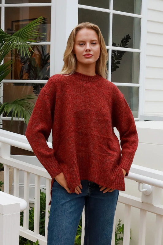 CHARLOTTE COZY WOOL BLEND KNIT IN CHERRY RED