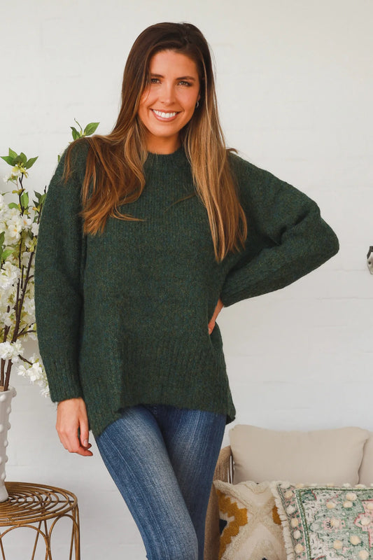 CHARLOTTE COZY WOOL BLEND KNIT IN DARK GREEN