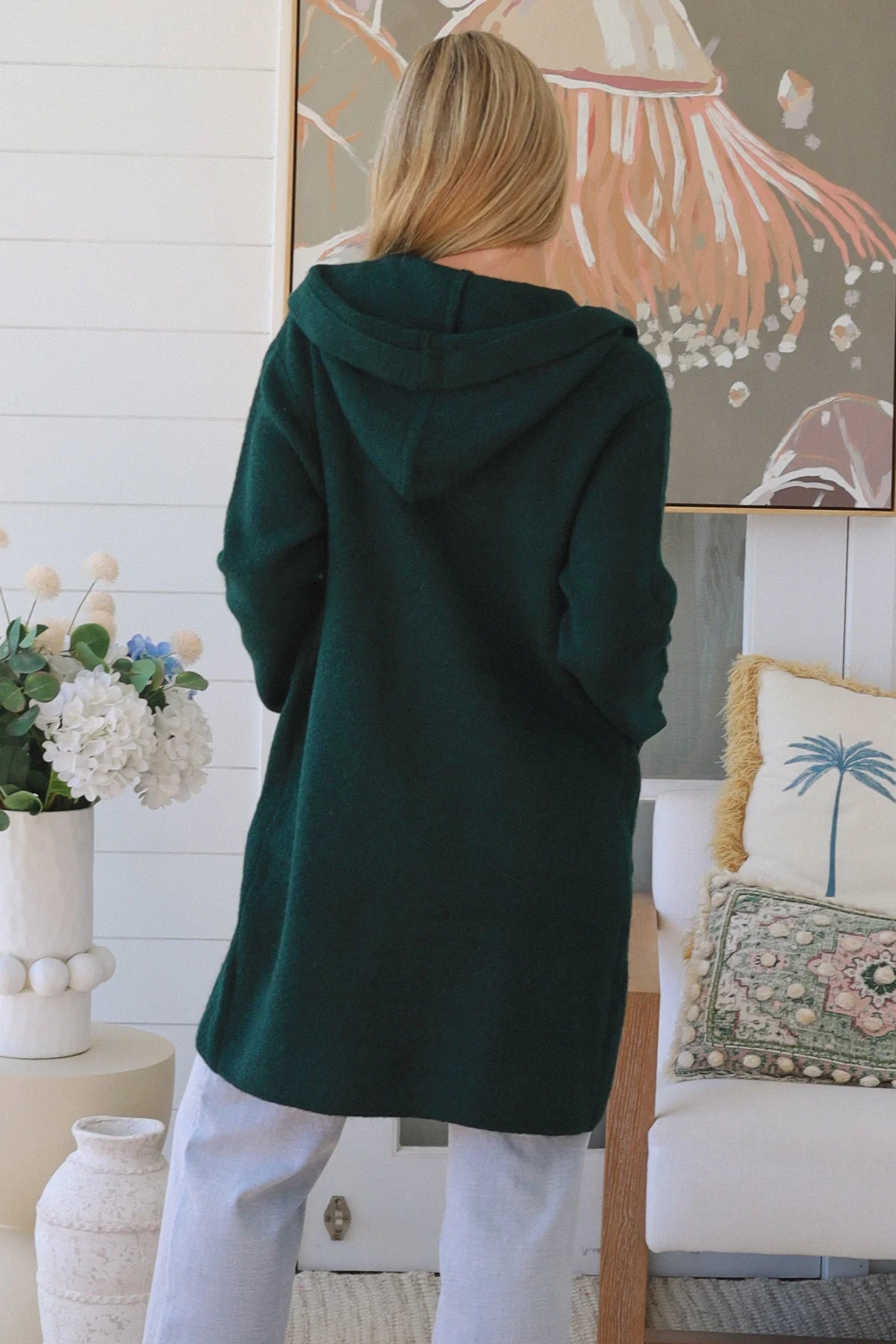 CHARLOTTE WOOL BLEND CARDI WITH HOOD IN FORREST GREEN