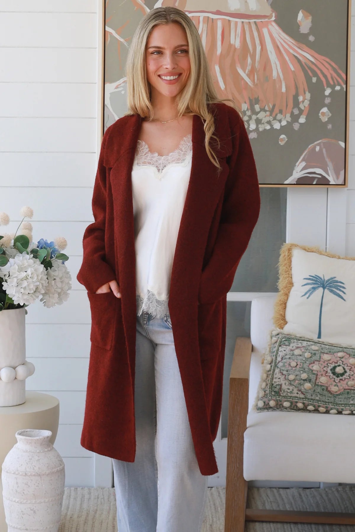 CHARLOTTE DEEP RED WOOL BLEND CARDI