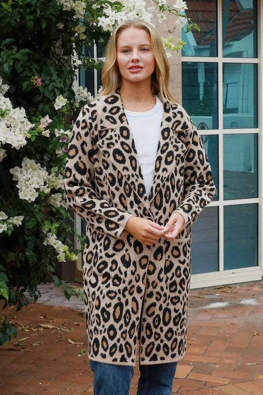CHARLOTTE COZY WOOL BLEND KNIT CARDI IN ANIMAL PRINT
