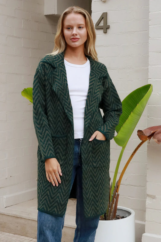 CHARLOTTE COZY WOOL BLEND KNIT CARDI IN AZTEC GREEN