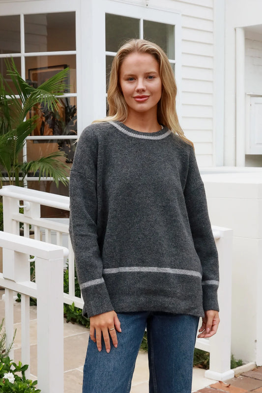 CHARLOTTE WOOL BLEND KNIT IN CHARCOAL AND GREY