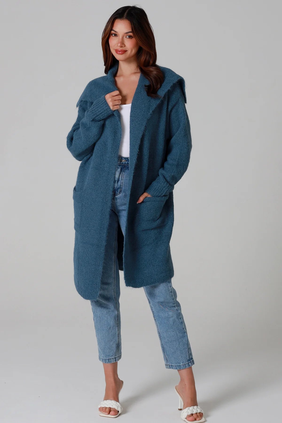 CHARLOTTE DENIM BLUE WOOL BLEND CARDI