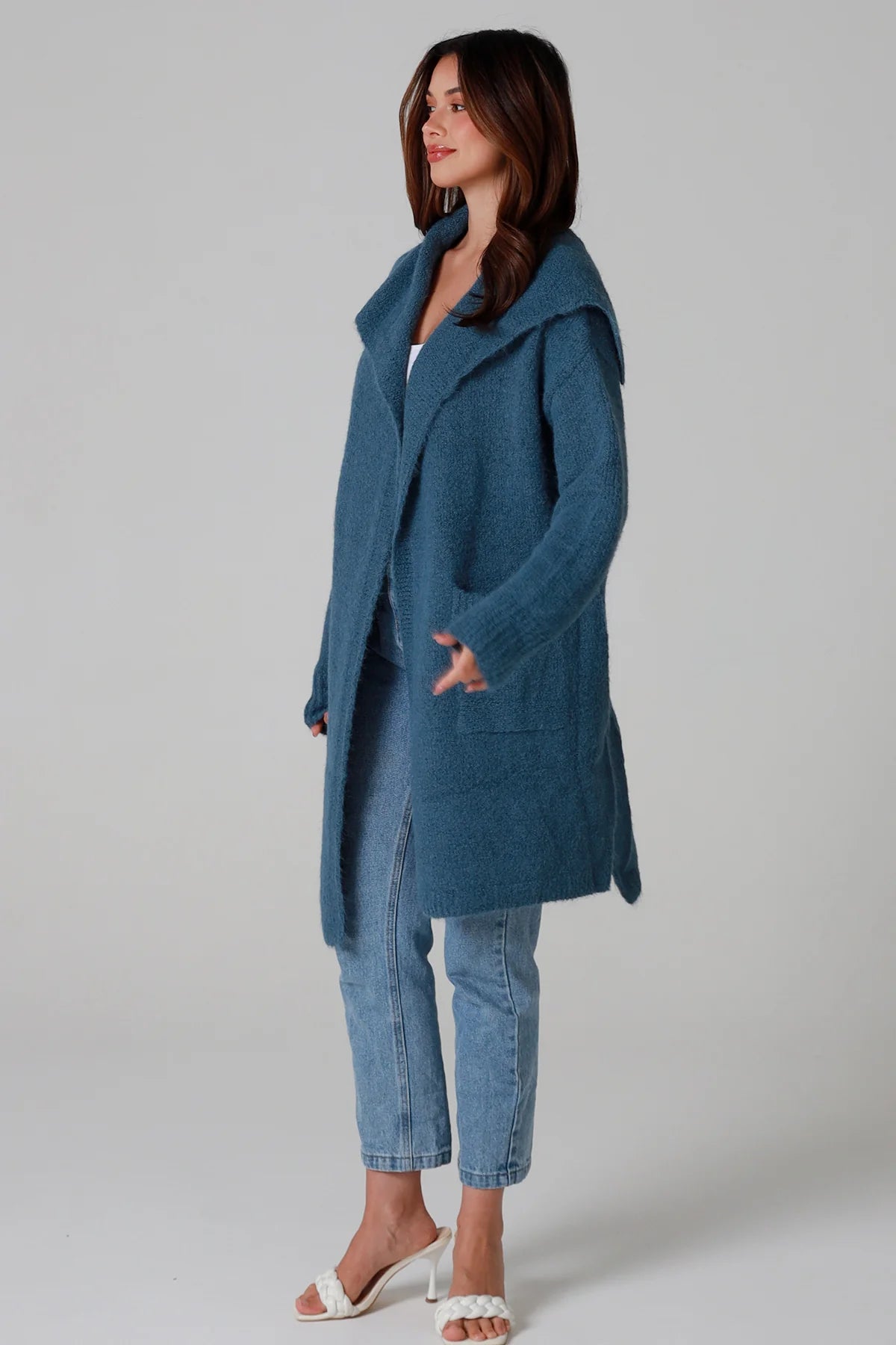 CHARLOTTE DENIM BLUE WOOL BLEND CARDI