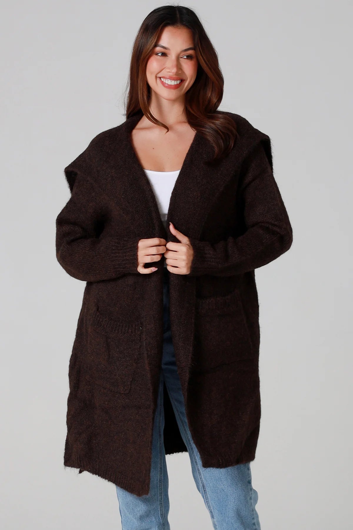 CHARLOTTE CHOCOLATE BROWN WOOL BLEND CARDI