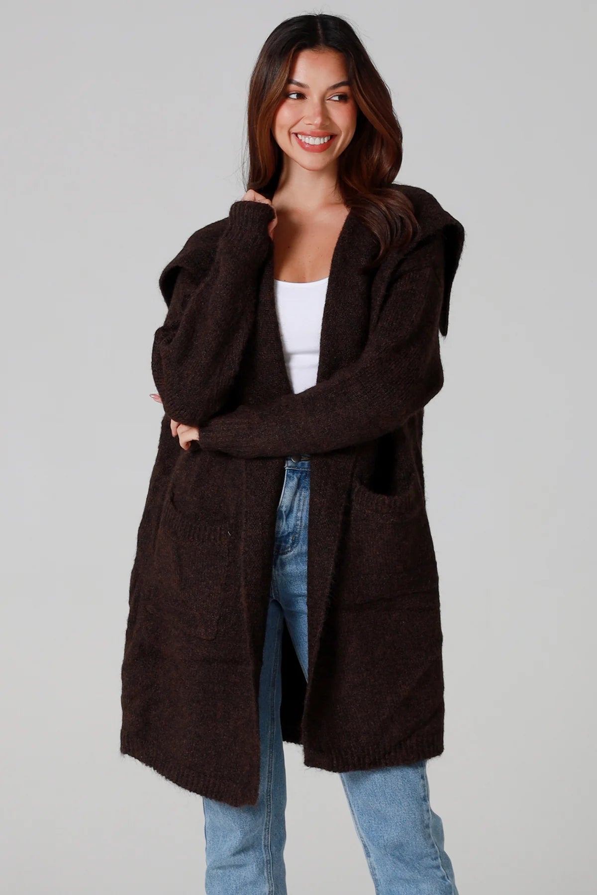 CHARLOTTE CHOCOLATE BROWN WOOL BLEND CARDI