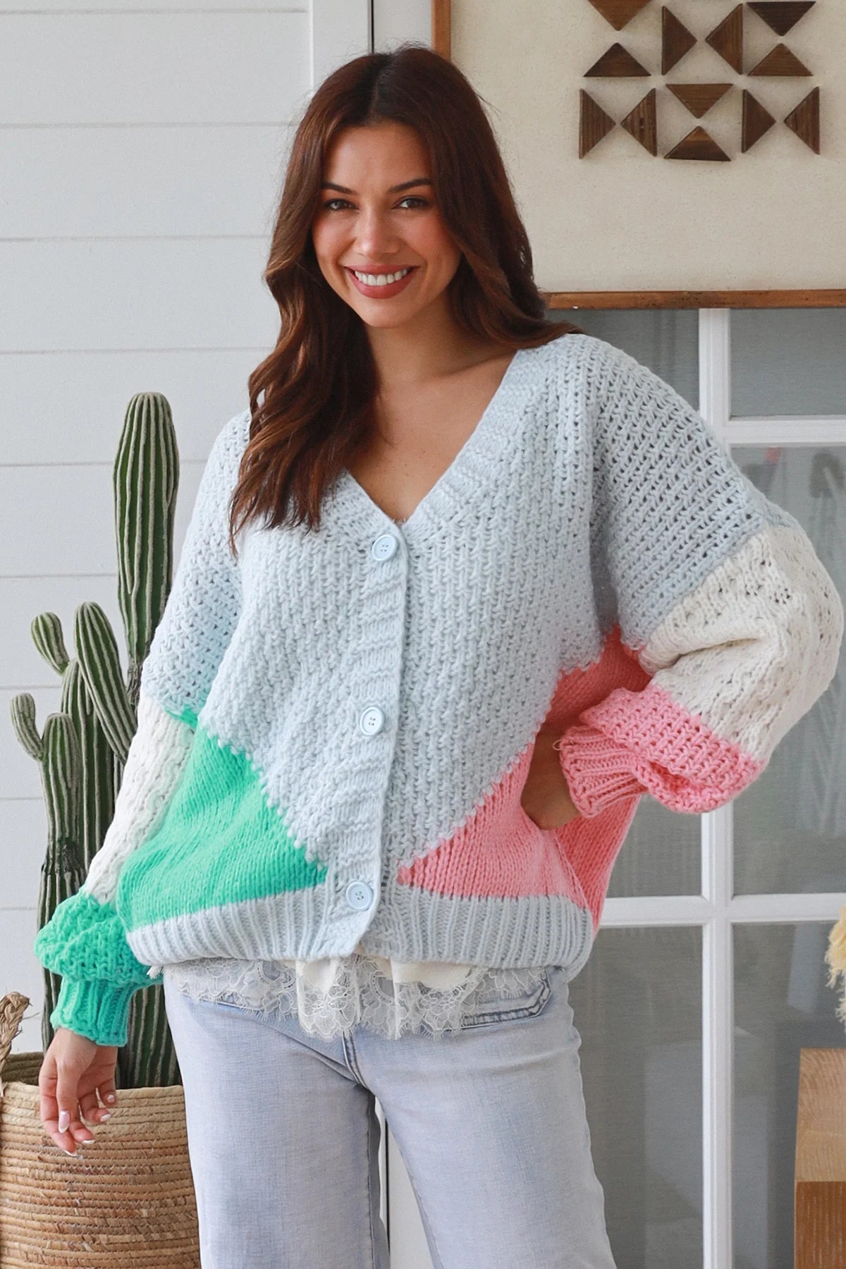 CHARLOTTE PASTEL COLLOUR BLOCK KNIT CARDI