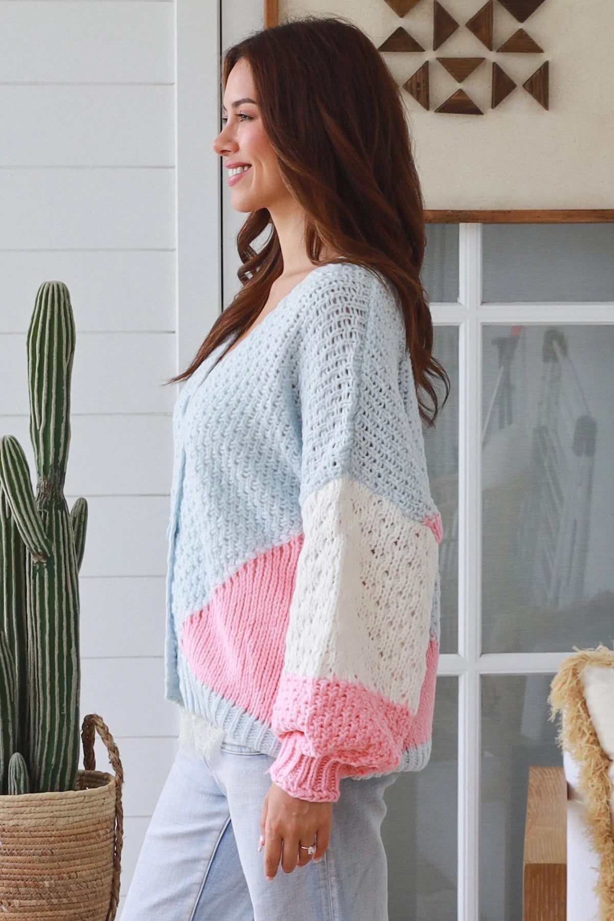 CHARLOTTE PASTEL COLLOUR BLOCK KNIT CARDI