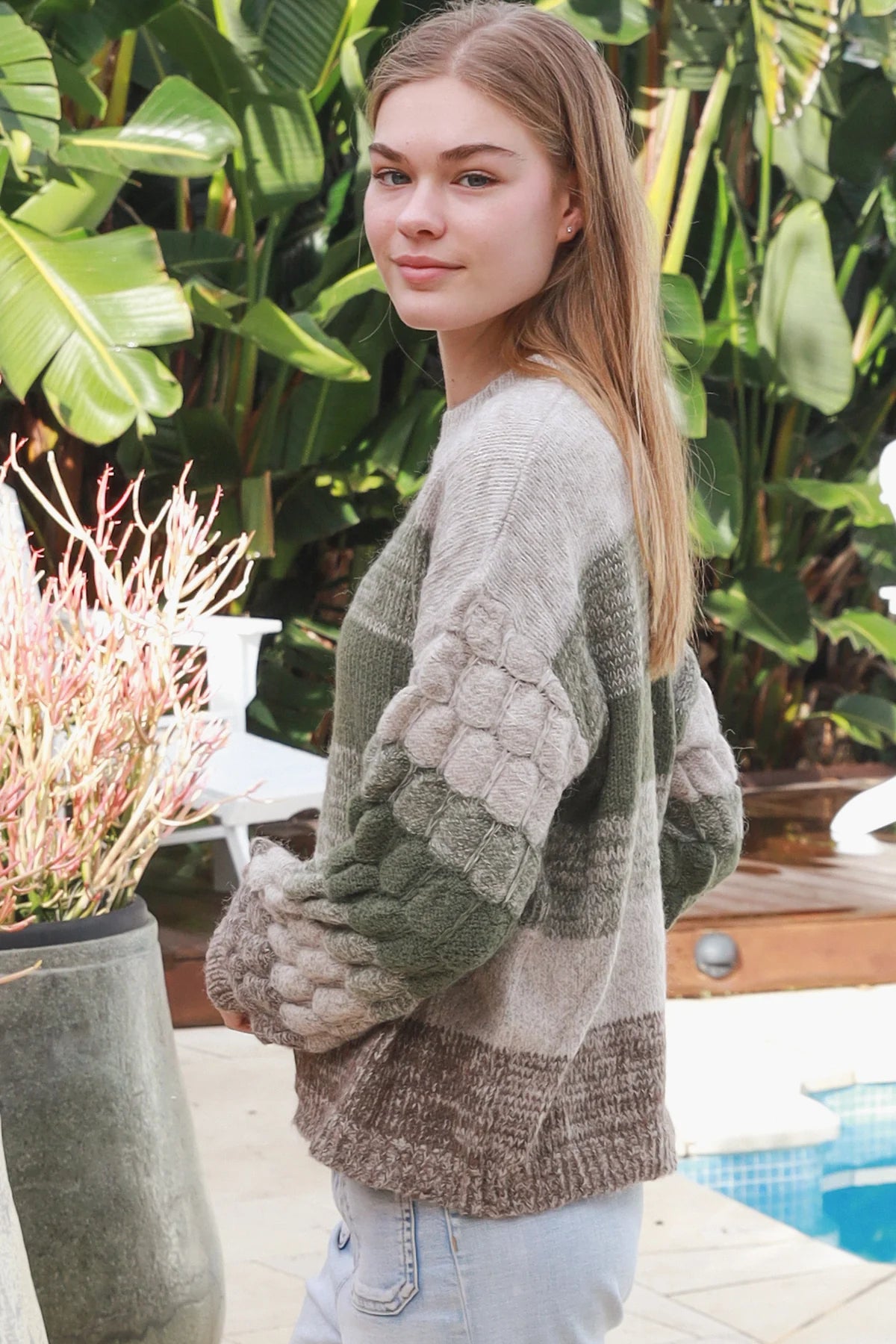 CHARLOTTE GREEN BEIGE WOOL BLEND KNIT
