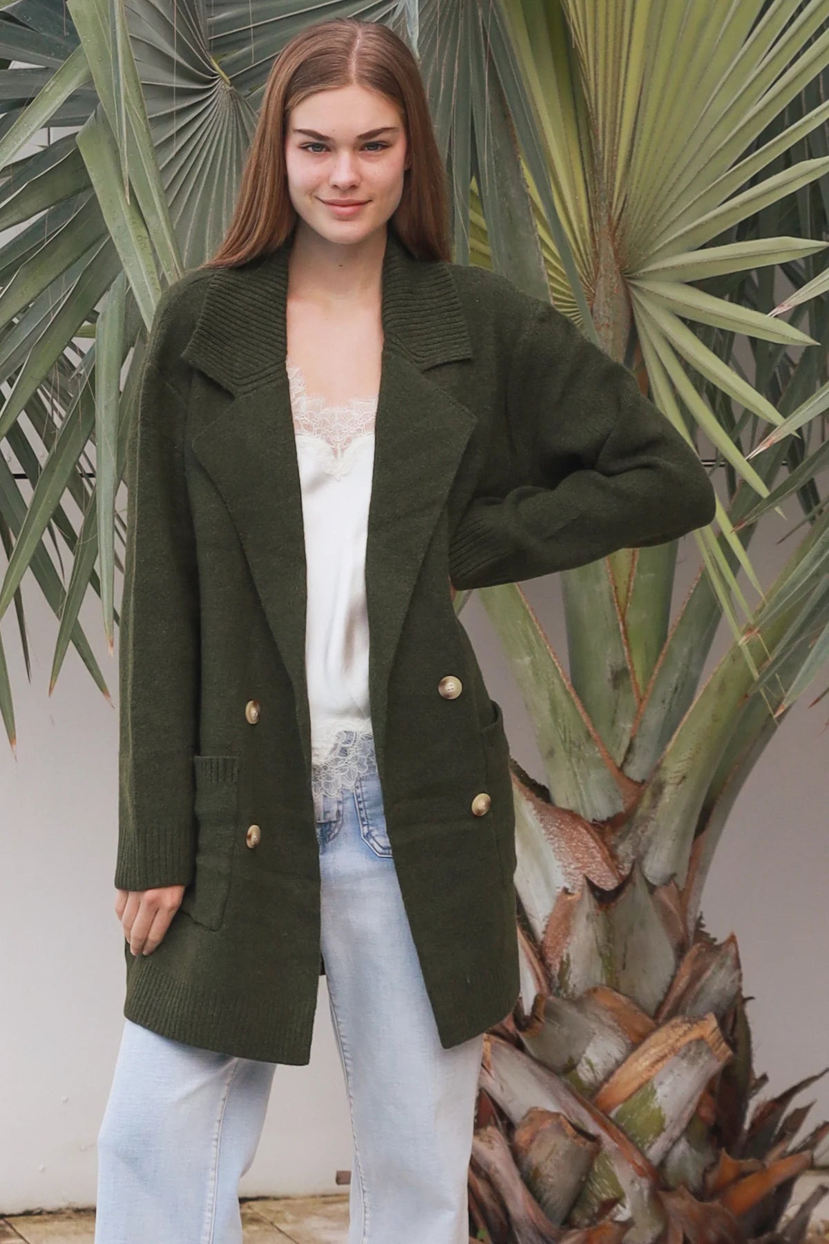 CHARLOTTE DARK GREEN WOOL BLEND CARDI