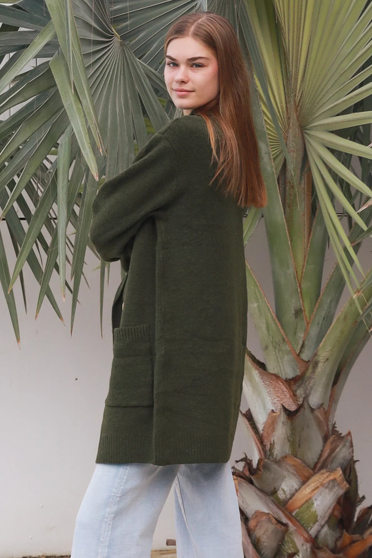 CHARLOTTE DARK GREEN WOOL BLEND CARDI