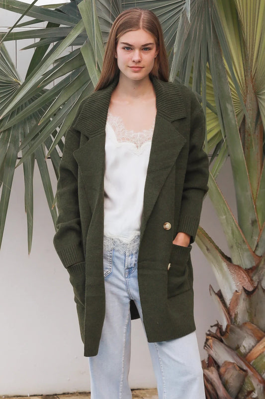 CHARLOTTE DARK GREEN WOOL BLEND CARDI