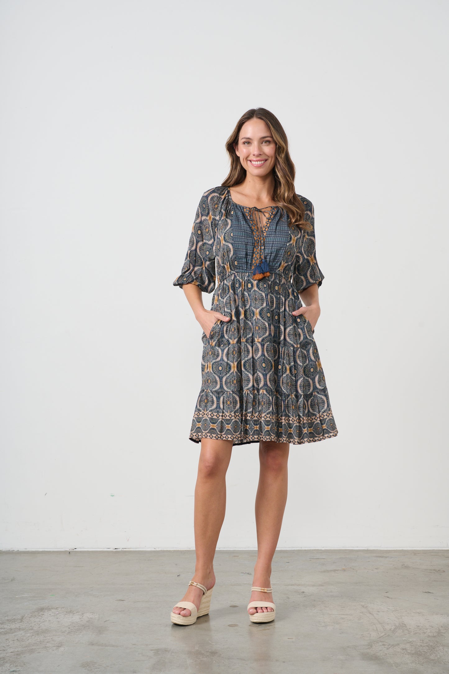 CAJU KOSMOS PRINT DRESS WITH ELASTIC WAIST