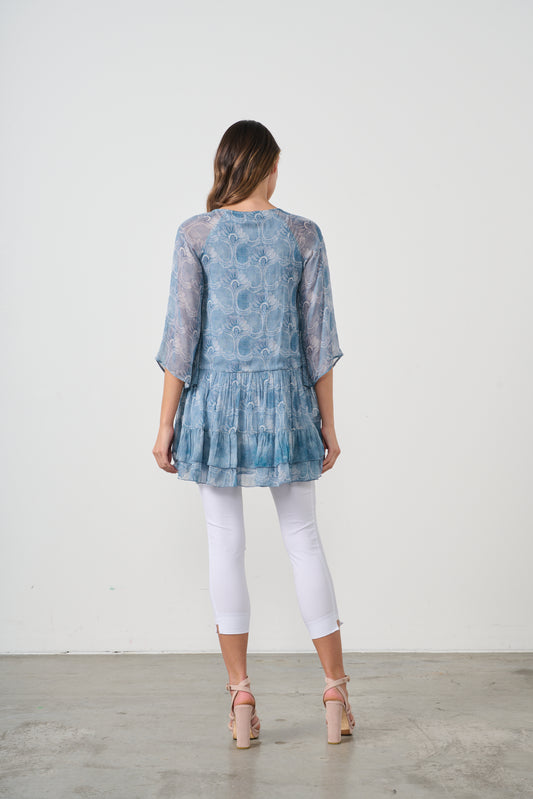 CAJU TUNIC IN BLOOM PRINT WITH MULTI LAYER HEM