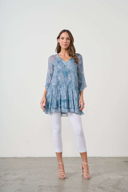 CAJU TUNIC IN BLOOM PRINT WITH MULTI LAYER HEM