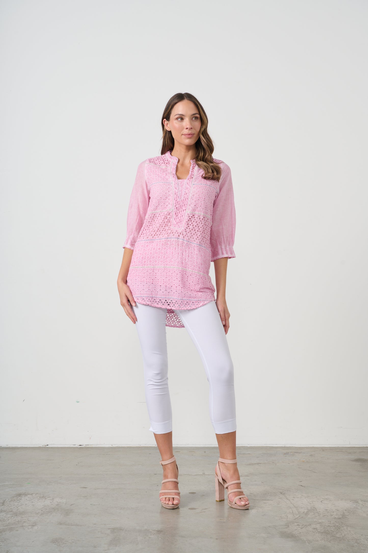 CAJU BRODERIE TUNIC WITH HI-LOW HEM IN PINK