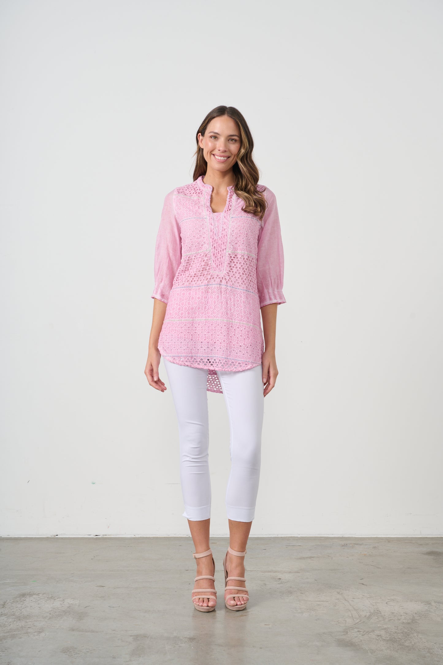 CAJU BRODERIE TUNIC WITH HI-LOW HEM IN PINK