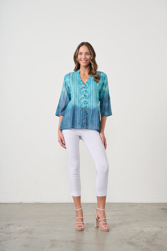 CAJU BUTTON DOWN BLOUSE IN BLUE