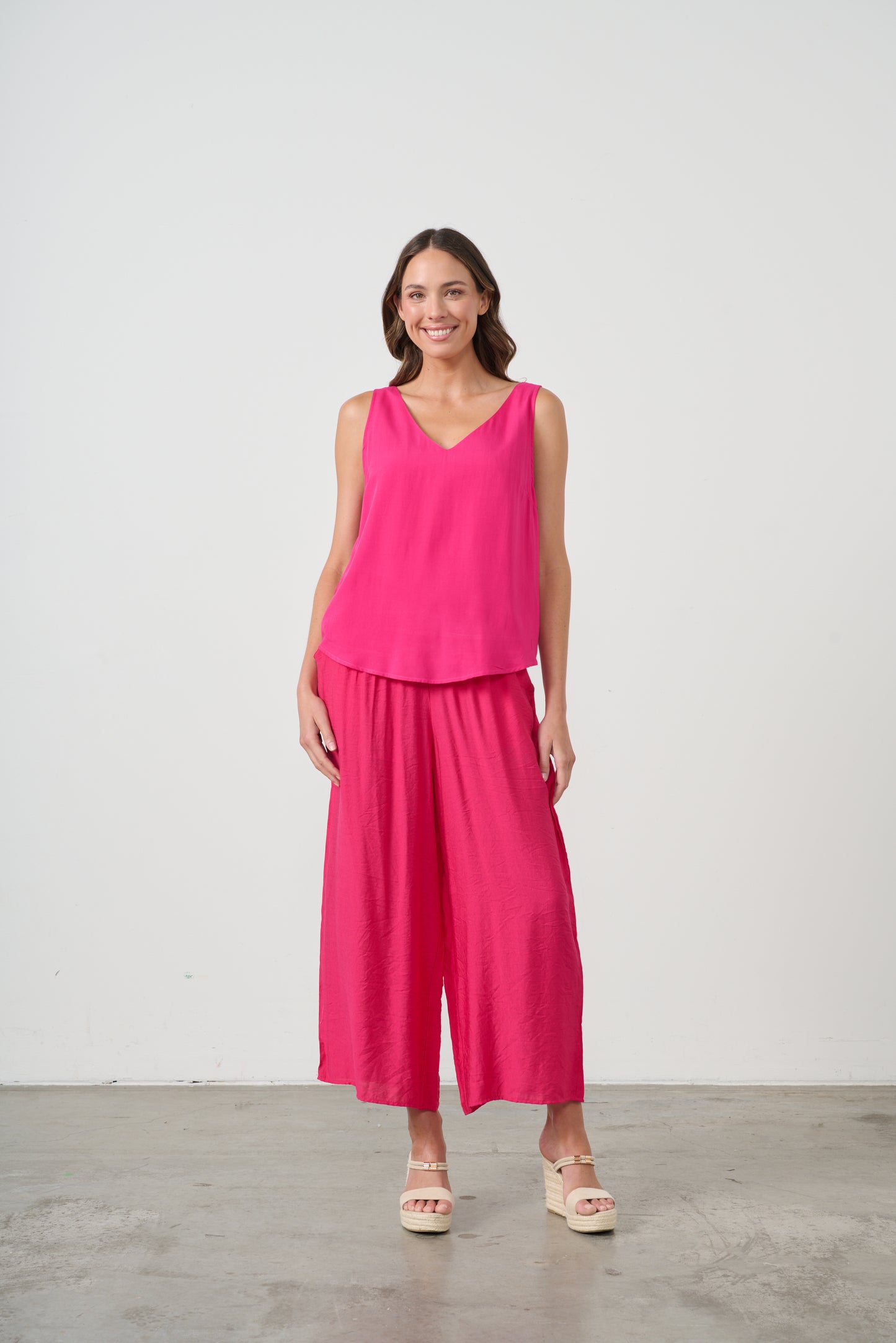 CAJU V-NECK SWING TANK TOP IN HOT PINK