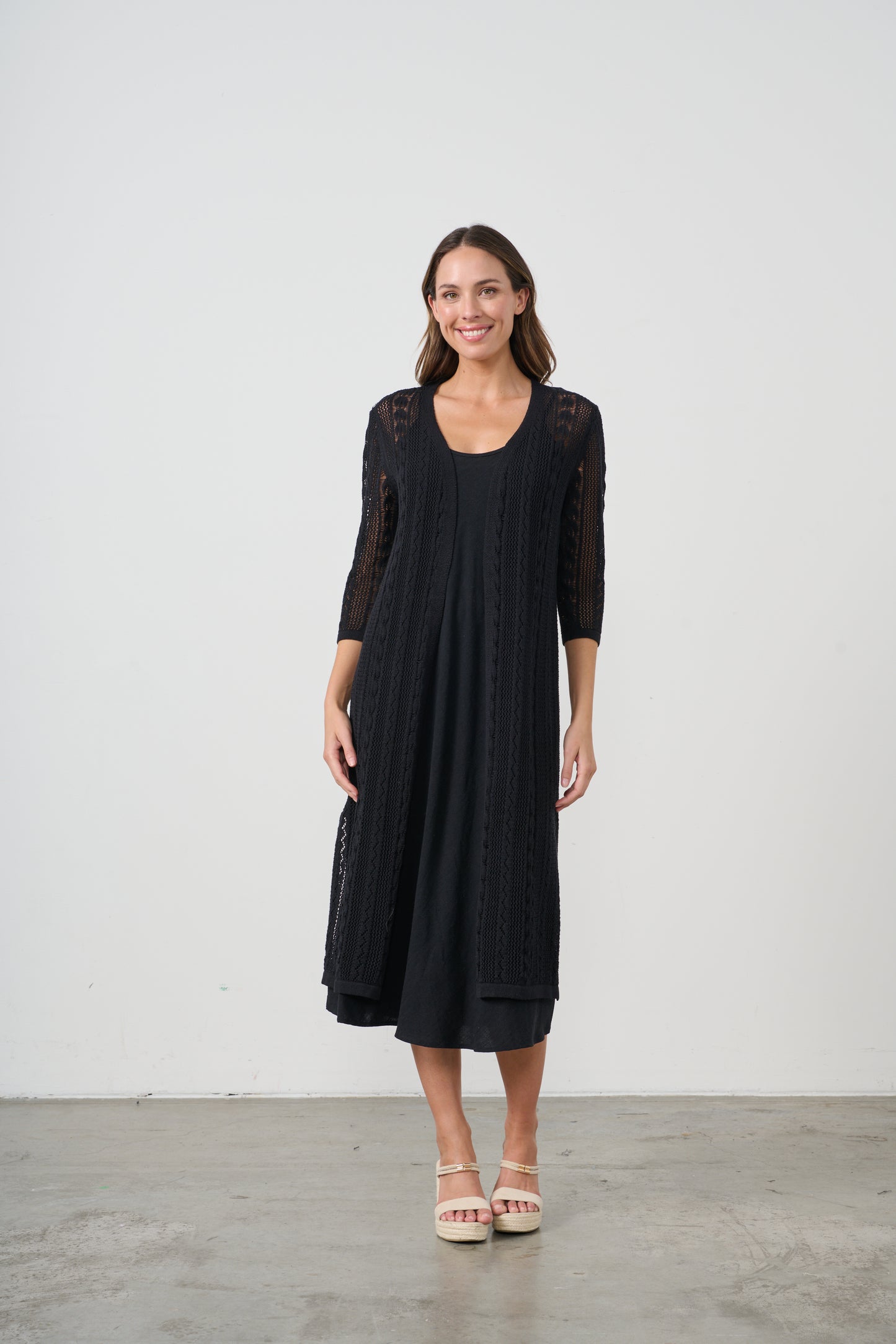 CAJU BLACK LACE NET LONG JACKET