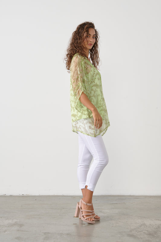 CAJU SUMMER BEAD TOP IN LIME GREEN