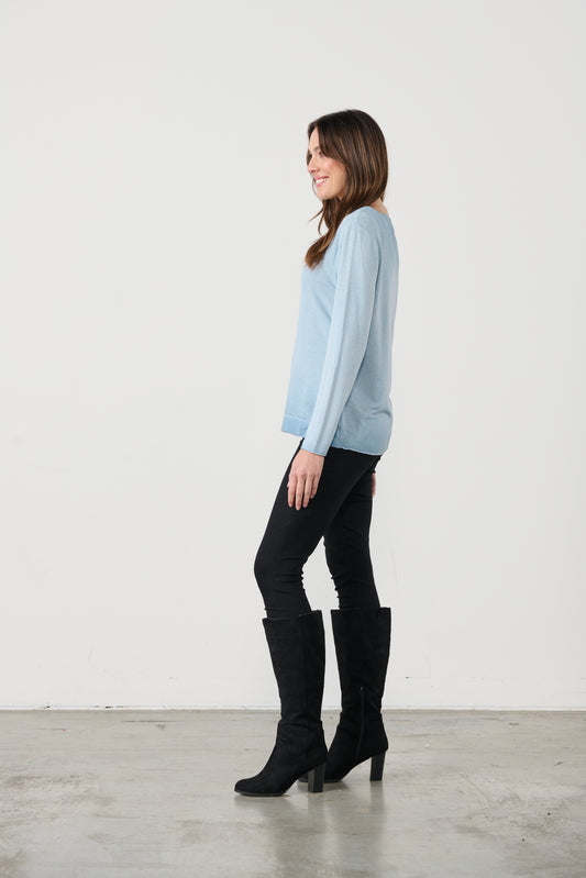 CAJU SPARKLE THREAD LONG SLEEVE TOP IN BLUE