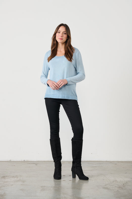 CAJU SPARKLE THREAD LONG SLEEVE TOP IN BLUE