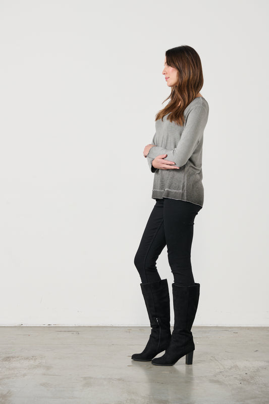 CAJU SPARKLE THREAD LONG SLEEVE TOP IN CHARCOAL