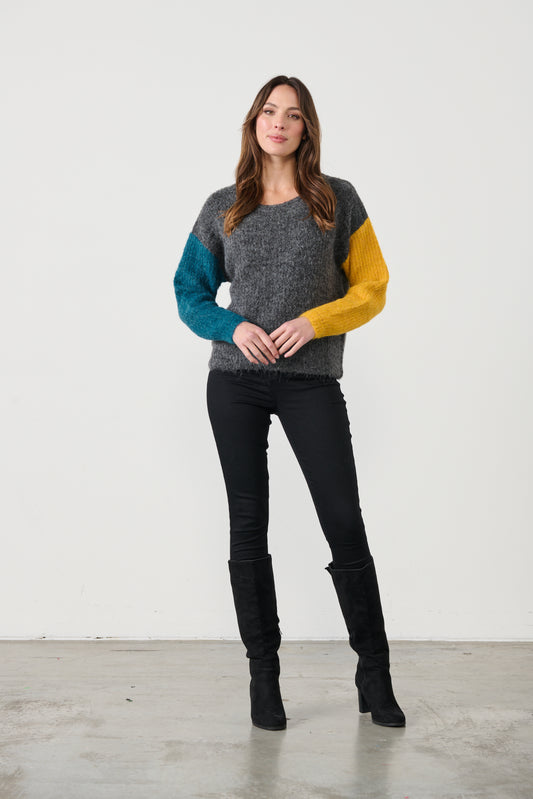 CAJU WOOL BLEND BLOCK COLOUR KNIT