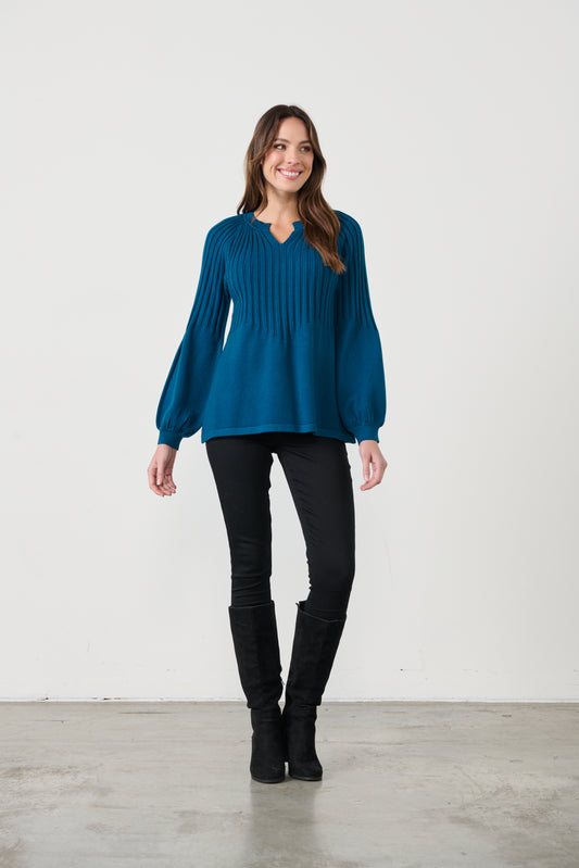 CAJU HALF RIB KNIT WITH PUFF SLEEVE