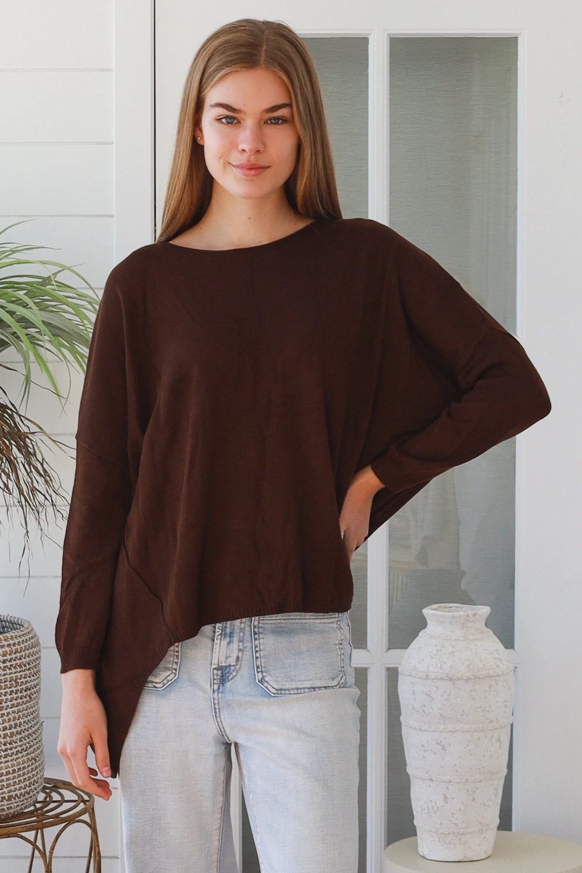 CHARLOTTE MERINO BLEND KNIT IN CHOCOLATE BROWN